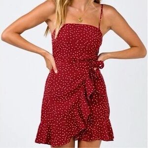 Princess Polly Burgundy Polka Dot Dress